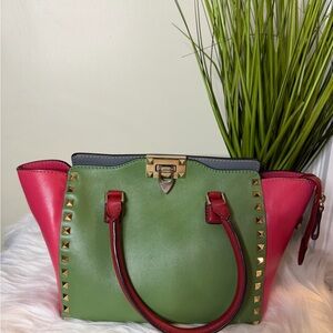 Valentino Pink and Green Studded Satchel